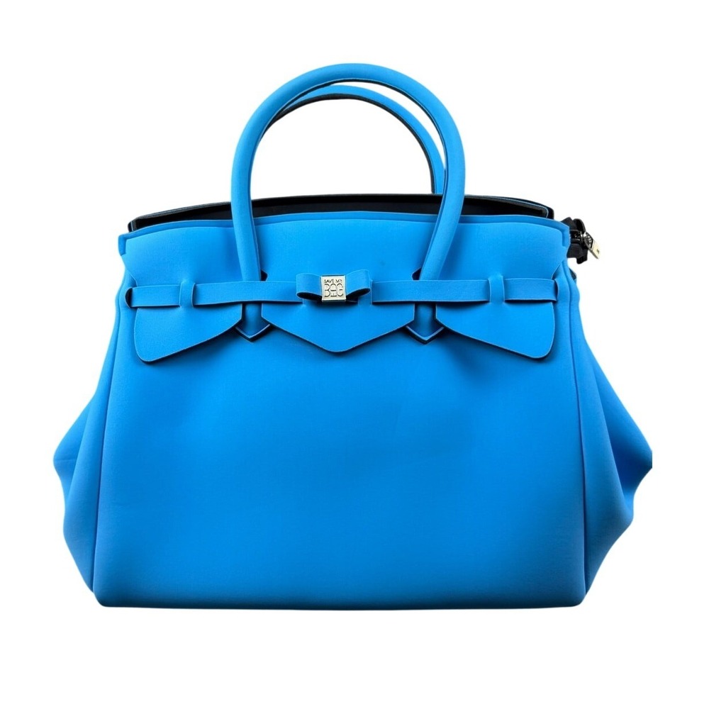 Save My Bag Miss Plus Tote Bag Women Large Blue Zip Italy Made Bow Prep Designer